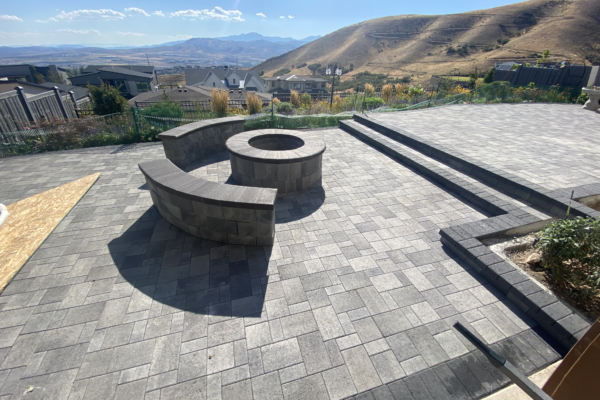 Dimensions 6 Rio with Dark Charcoal border and custom fire pit LEHI